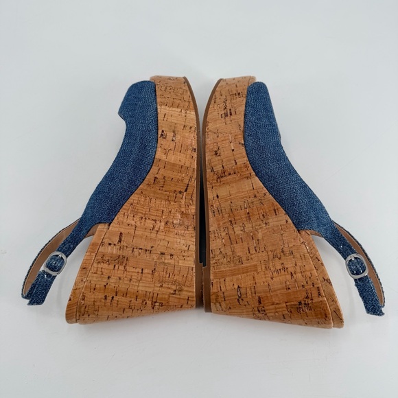 Stuart Weitzman Riviera Blue Denim Wedge Sandals 8 - Picture 6 of 8